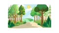 Bright forest path under clear sky, inviting nature walk amidst green trees. vector design Generative AI Royalty Free Stock Photo