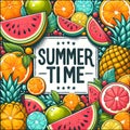 Bright frame background hand drawn text Summer Time with watermelon slices. Royalty Free Stock Photo