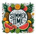 Bright frame background hand drawn text Summer Time with watermelon slices. Royalty Free Stock Photo