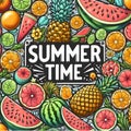 Bright frame background hand drawn text Summer Time with watermelon slices. Royalty Free Stock Photo