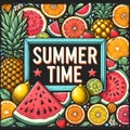 Bright frame background hand drawn text Summer Time with watermelon slices. Royalty Free Stock Photo