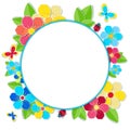 Bright frame with flowers, butterflies and ladybug.