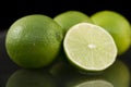 Bright fresh green limes on dark background