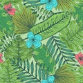 Bright fresh green pattern with tropical leaves Royalty Free Stock Photo