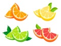 Bright fresh half of orange, lemon, lime and grapefruit isolated on white background. Royalty Free Stock Photo