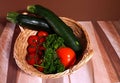 vegetables in basket tomatoes parsley zucchini