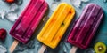 Bright fruit colorful popsicles lying on ice Royalty Free Stock Photo