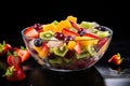 bright fruit salad in a transparent bowl Royalty Free Stock Photo
