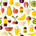 Bright fruit seamless pattern with white contour