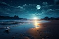Bright full moon night, serene sea landscape, captivating nocturnal beauty Royalty Free Stock Photo