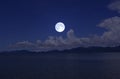 Bright full moon over clouds and sea in the evening Royalty Free Stock Photo