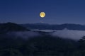 Bright full moon over the mountains in lonely night