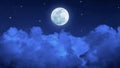 Bright Full Moon and Twinkle Stars in Cloudy Blue Night Sky Royalty Free Stock Photo
