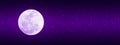 Bright Full Moon and Twinkle Stars in Dark Purple Night Sky Banner Royalty Free Stock Photo