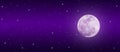 Bright Full Moon And Twinkle Stars In Dark Purple Night Sky Banner