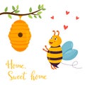 Bright funny cartoon bee and beehive