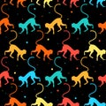 Bright funny monkeys seamless pattern background