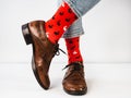 Bright, funny socks, vintage and brown shoes