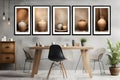 Bright gallery room interior with empty white posters Royalty Free Stock Photo