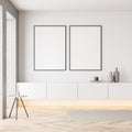 Bright gallery room interior with two white empty posters Royalty Free Stock Photo