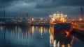 Bright gas tanker docked at terminal during twilight Royalty Free Stock Photo