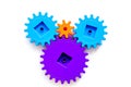 Bright gears for great technology of team work and correct mechanism on white background top view