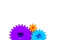 Bright gears for great technology of team work and correct mechanism on white background top view copyspace