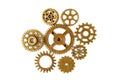 Bright gears on white background, lots of round gears with