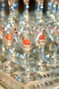 Catering table still life with a pyramid of champagne glasses Royalty Free Stock Photo