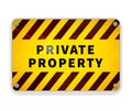Bright glossy metal plate, private property warning sign template on white Royalty Free Stock Photo