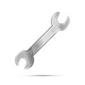 Bright glossy metal wrench, work tool on white