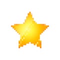 Bright glossy yellow star in pixel art style on white Royalty Free Stock Photo