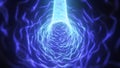 Bright glowing blue electric tunnel with dynamic wireframe lines and neon energy pulses, simulating a high-speed data Royalty Free Stock Photo