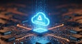 Futuristic cloud computing technology concept with digital data flow and glowing circuit board design elements Royalty Free Stock Photo