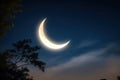 The bright glowing crescent moon on the night. ai generative Royalty Free Stock Photo