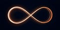 A bright, glowing infinity symbol on a dark background. The symbol is created with swirling lines of light Royalty Free Stock Photo