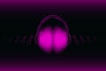 Bright glowing neon headphones isolated on pink background, music concept. Banner. Low poly illustration.