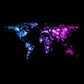 Bright glowing neon vector abstract world map on night Royalty Free Stock Photo