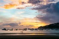 Bright glowing sunset sky over the water with boats in San Juan del Sur, Nicaragua Royalty Free Stock Photo