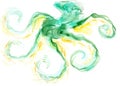 Stylized cartoon emerald octopus with long twisted tentacles Royalty Free Stock Photo