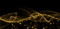 Bright gold trail with particulates and Blur. Shiny Gold Tail. Background Bokeh as a graphical resource, photographic. Royalty Free Stock Photo