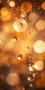 Bright golden champagne bubbles on blurred bokeh background Royalty Free Stock Photo