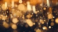 Bright golden champagne bubbles on blurred bokeh background Royalty Free Stock Photo