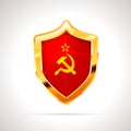Bright golden glossy shield with USSR flag on white