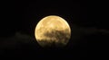 Bright golden moon behind a thin cloud