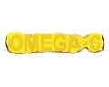 Bright golden omega 6 logo on a white background. 3D rendering