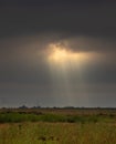 Dark stormy clouds and golden rays of sunshine Royalty Free Stock Photo