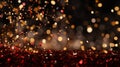 Bright golden and red lights and confetti on background - abstract, bokeh Royalty Free Stock Photo