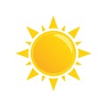 Bright golden sun icon with glossy surface and cheerful radiating light rays Royalty Free Stock Photo