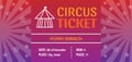 Bright gradient circus ticket. Festival purple and red invitation flyer template with sample text Royalty Free Stock Photo